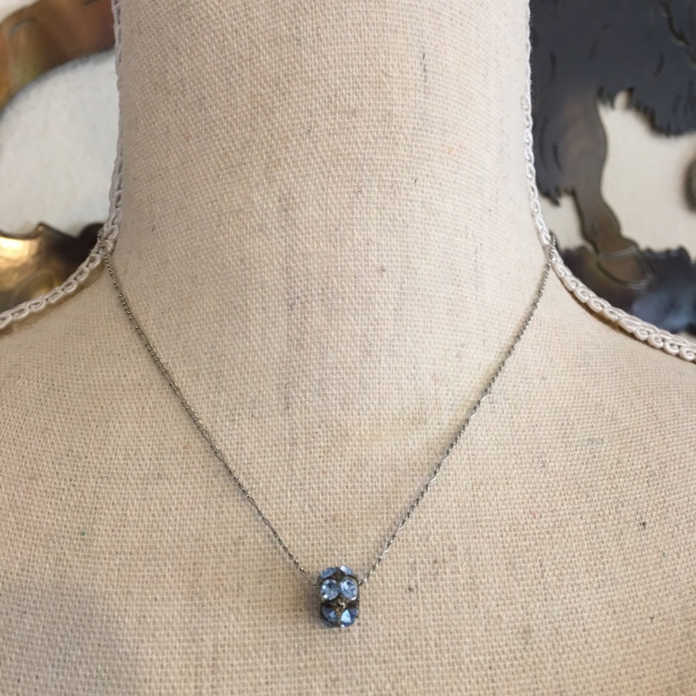 Blue crystal charm pendant on silver figaro chain